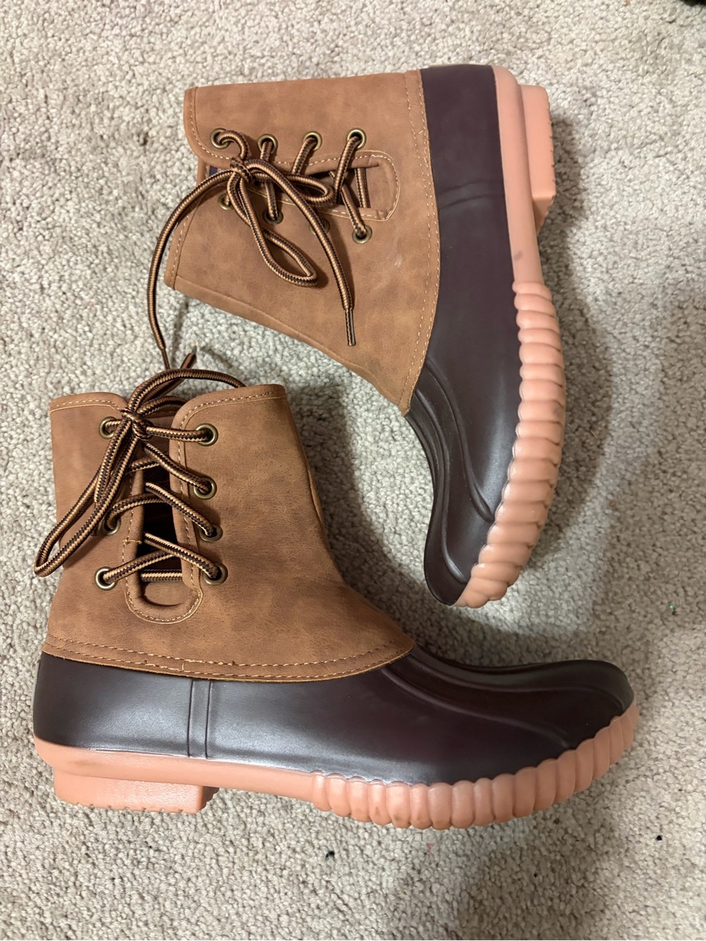 Marleylilly brown duck boots with plaid lining
